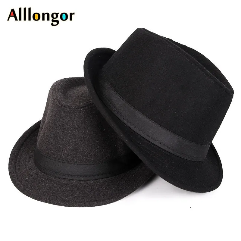 Wide Brim Hats Bucket Classics Autumn Winter Short Felt Fedoras Hat Men Black panama Vintage top sombrero trilby mens hats gentleman fedora 230829