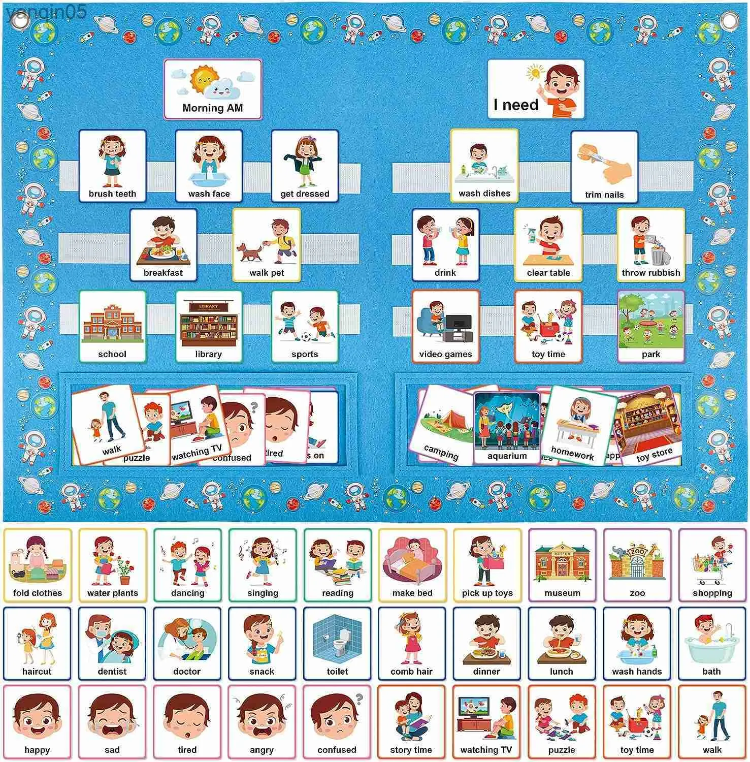 Blue Kids Visual Schedule Chores Chart For Daily Routine, Autism ...