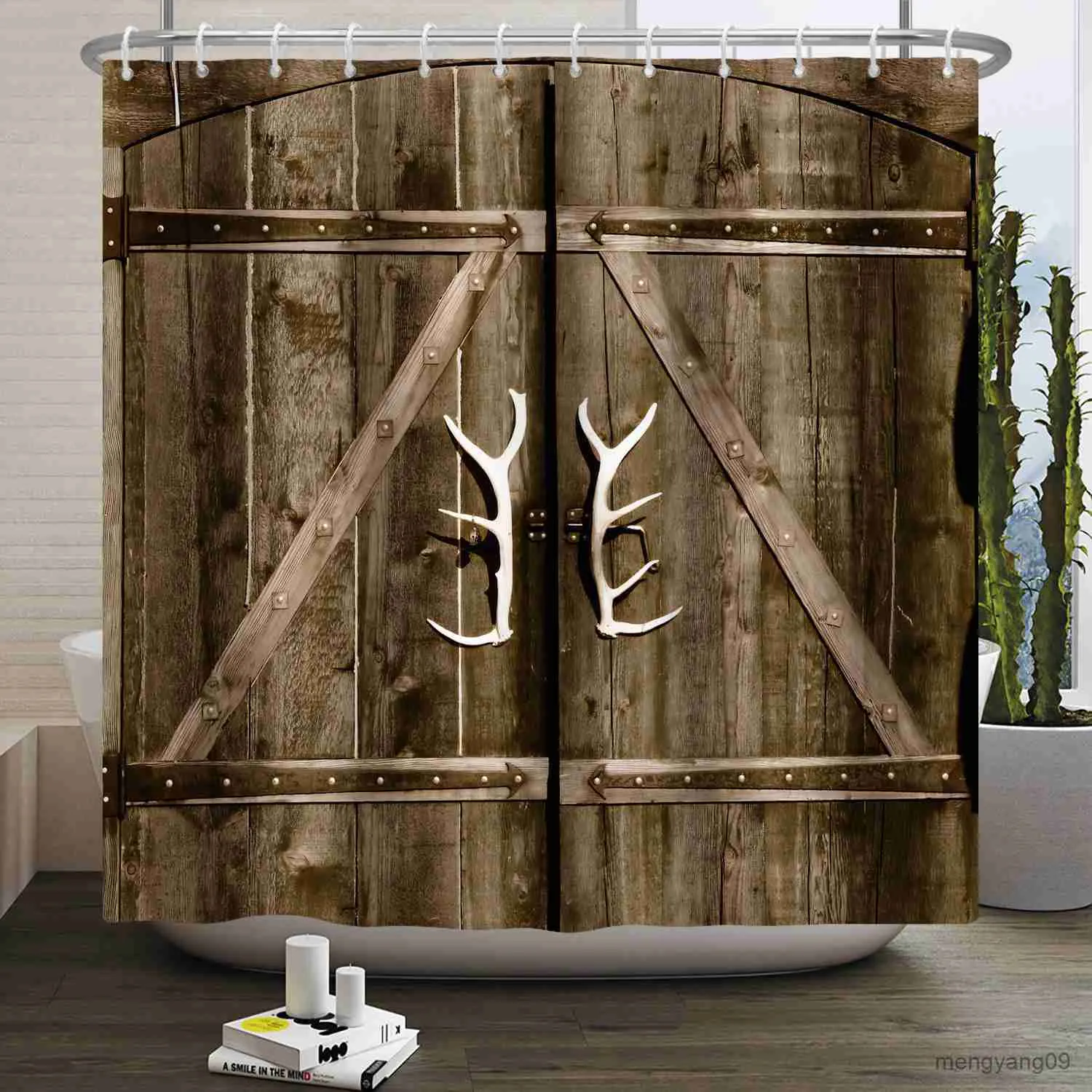 Cortinas de chuveiro retro porta de madeira cortina de chuveiro fazenda país celeiro de madeira à prova dwaterproof água cortina de chuveiro para decoração do banheiro r230830