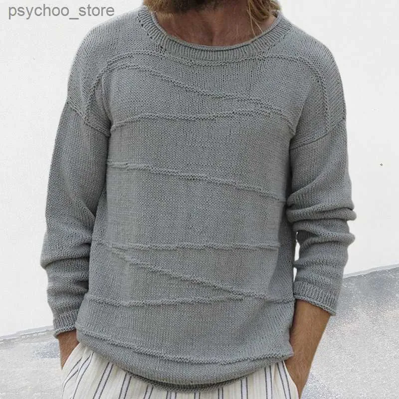 Pullover Men Fall/Winter 2023 New Sweater Mens Crewneck Long Sleeve Pullover Knit Muscles Mens Bottom Sweater Q230830