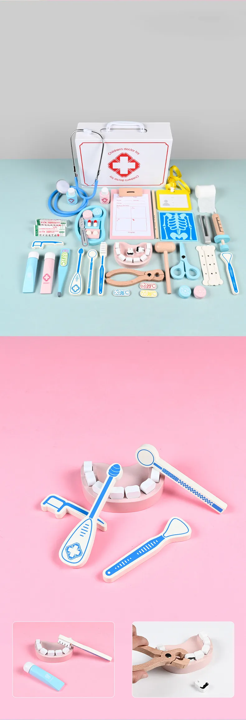 Kids' Wooden Pretend Play Tool Box Set - Doctor, Dentist & Workshop ...