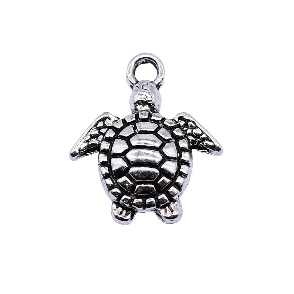 Altri 200 ciondoli all'ingrosso tartarughe marine in lega color argento antico accessori per la creazione di gioielli fai da te 14x16mm