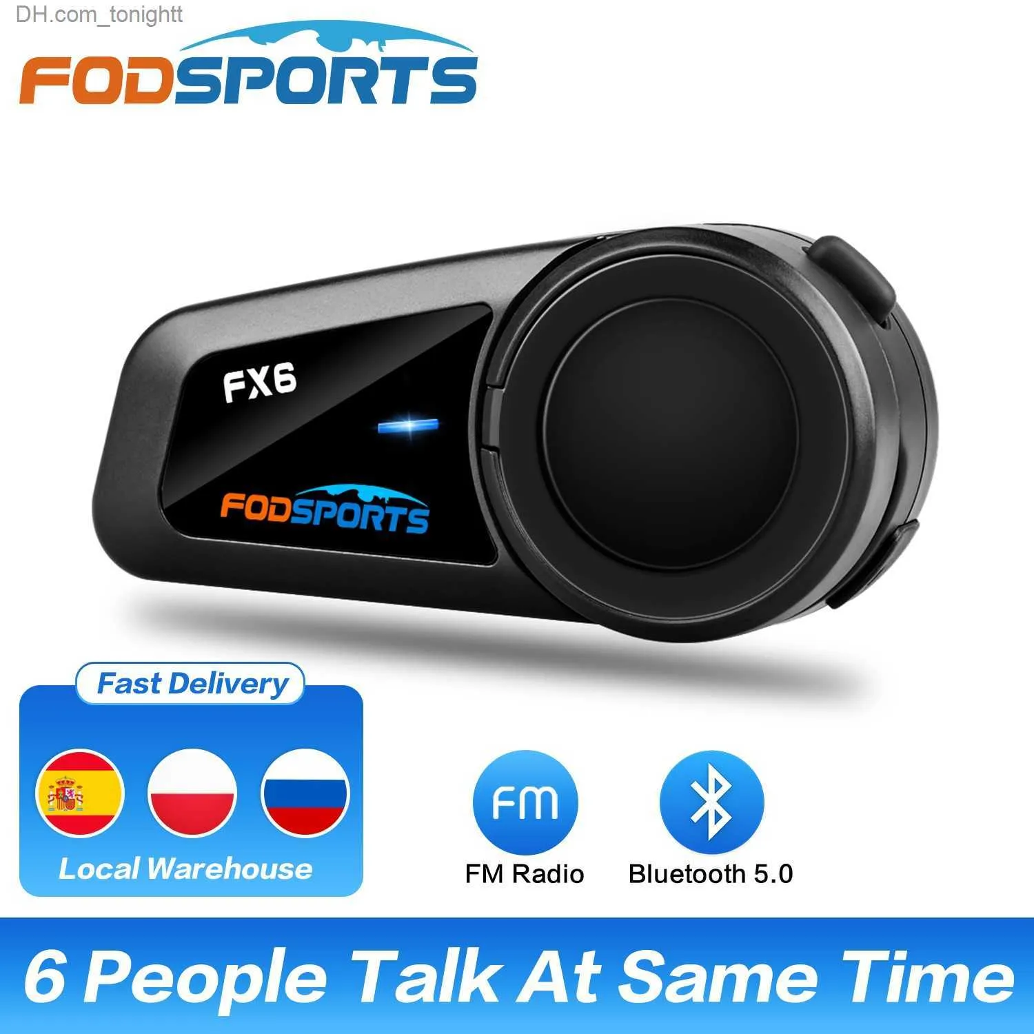 FODSPORTS FX6 Motocyklowy hełm Intercom Waterproof Bluetooth Headset 6 Rider BT 5.0 Interphone z radiem FM Q230830
