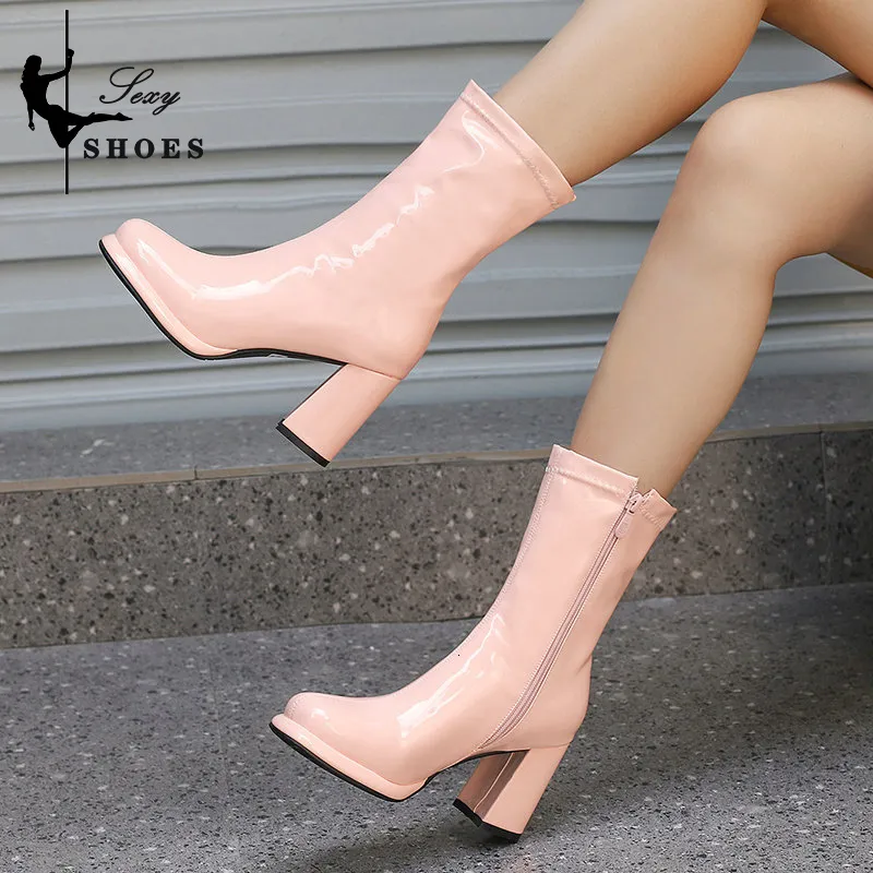 Boots S Sexy Cosplay Women Fashion Spring Autumn Shoes Vintage Calf Booty Unisex Elegant Candy Yellow Red Party 230830