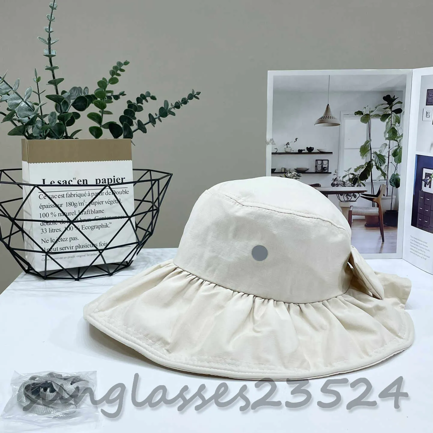 Chapeau de pêcheur blanc beige LU chapeau de pêcheur à grand bord, visière pour femme, chapeau pliable, chapeau de créateur, crème solaire légère et confortable qd309125