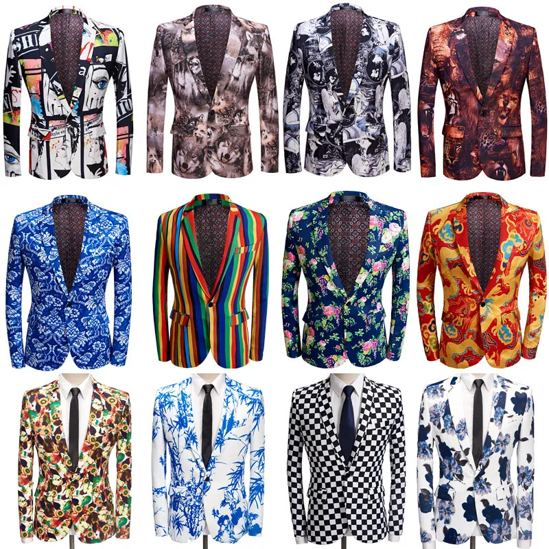 Mäns kostymer Blazers Fashion Men's Casual Boutique Business Wedding Host Emcee Suit Jacket / Men's Digital Printing Flower Blazers Coat 230829