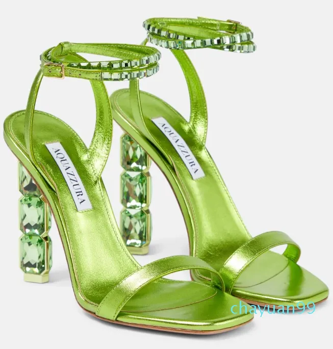 Zarif marka Aura sandalet ayakkabıları kristal süslemeli yüksek topuklu saten strass çapraz ayak bileği biyal brial düğün mükemmel gladyatör sanalias eu35-43