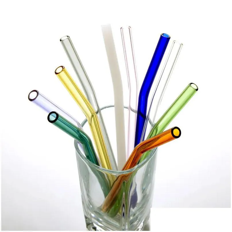 Cannucce 18Cm/20Cm/25Cm Riutilizzabili in vetro borosilicato ecologico Sts Trasparente Colorato Dritto Piegato Latte Cocktail St Drop Consegna a domicilio G Dhf38