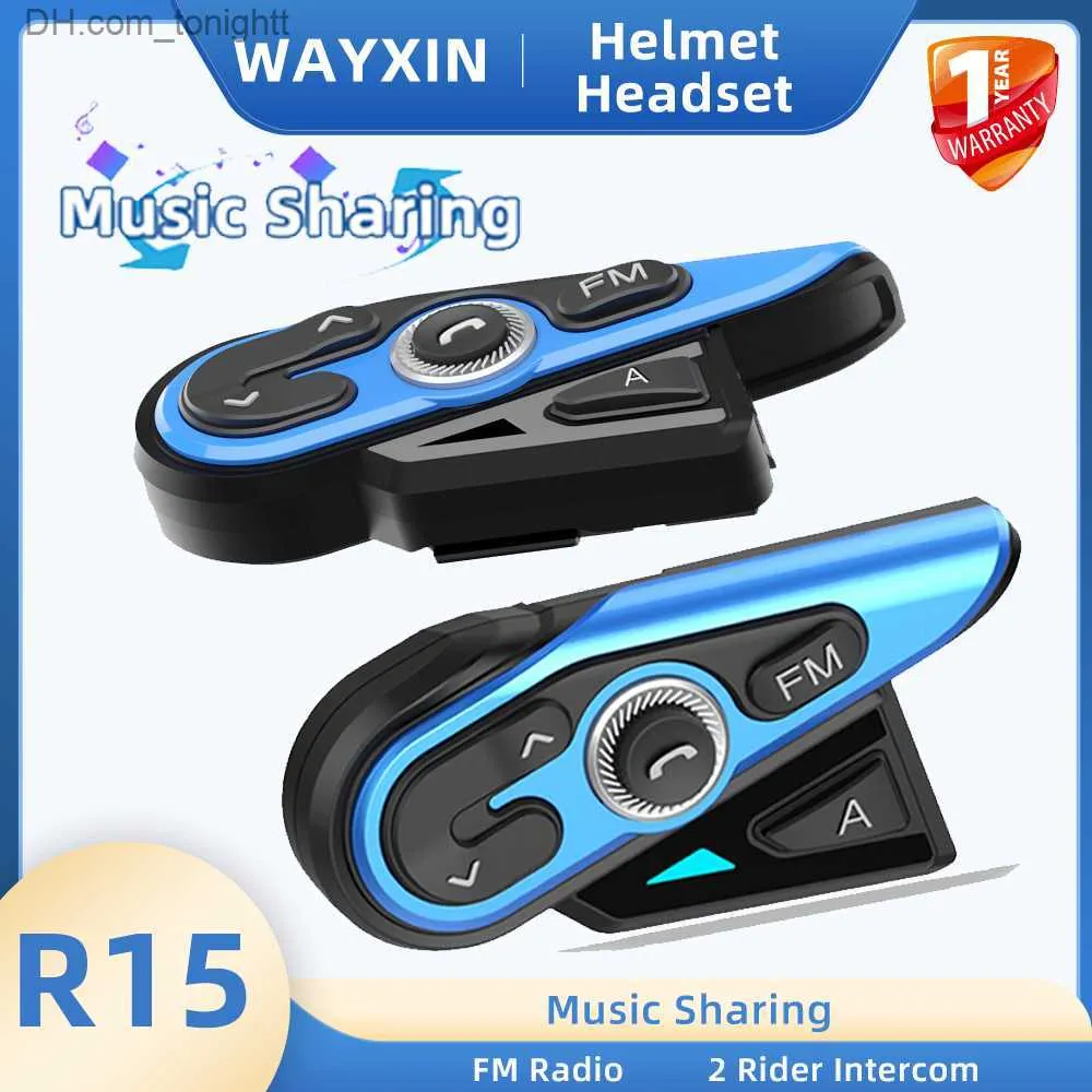 Wayxin Hełm słuchawkowy Bluetooth Motorcycle Intercom 2 Riders Interconkomunicador Moto Interphone 1200m FM Radio Music Udostępnianie R15 Q230831