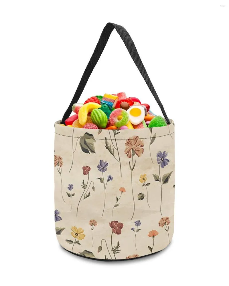 Borse portaoggetti Cestino floreale retrò con fiori di campo Secchiello per caramelle Borsa portatile per casa Cesto per giocattoli per bambini Forniture per decorazioni per feste