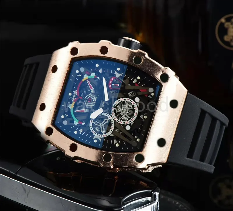 Kwarcowy projektant zegarek szkielet męskich szkieletów stały kolor miękki gumowy pasek zegarków sport