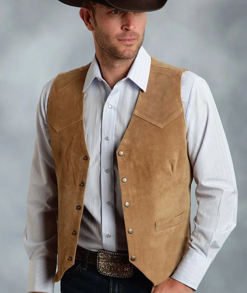 Herrenwesten Braune Weste Formeller Business-Anzug Wildlederweste Trauzeugen Für Hochzeit Cowboy 230829_voghion.com