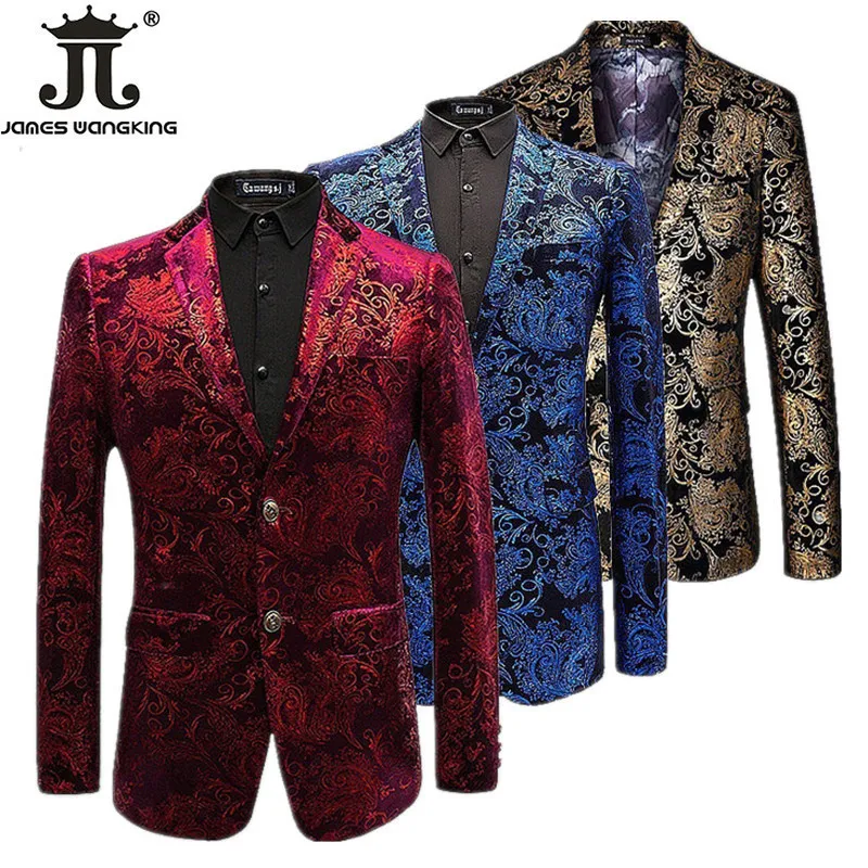 Ternos masculinos Blazers Velvet Silver Blazer Homens Paisley Jaquetas Florais Vinho Vermelho Golden Stage Terno Jaqueta Elegante Casamento Mens Blazer Plus Size M-5XL 230829