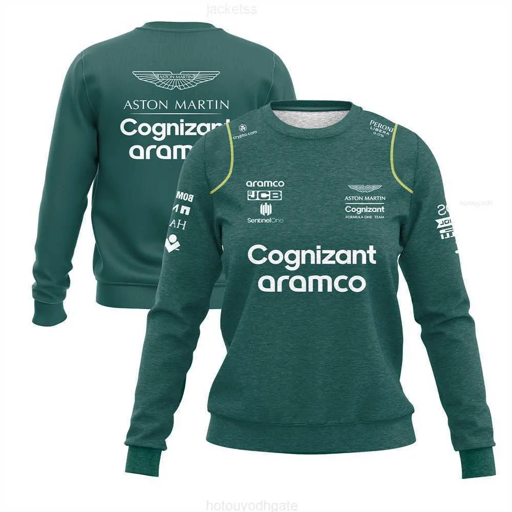 Herrtröjor tröjor Aston Martin F1 Crew Neck Sweatshirt Men's Women's F1 Team Racing Design Crew Neck Pullover High Quality Clothing 2023