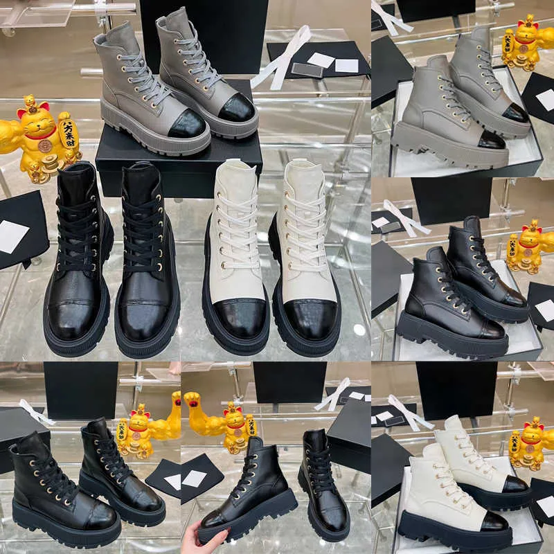 Designer enkellaars korte laarzen Martin Designer dames leren wintersneeuwlaarsjes Platformschoenen Zwart witte laarzen NO464
