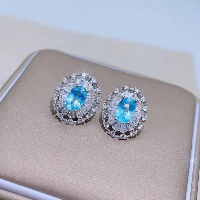 Boucles d'oreilles à tige en Apatite naturelle, 1ct, 4mm, 6mm, argent bleu clair, plaqué or 18 carats, bijoux 925