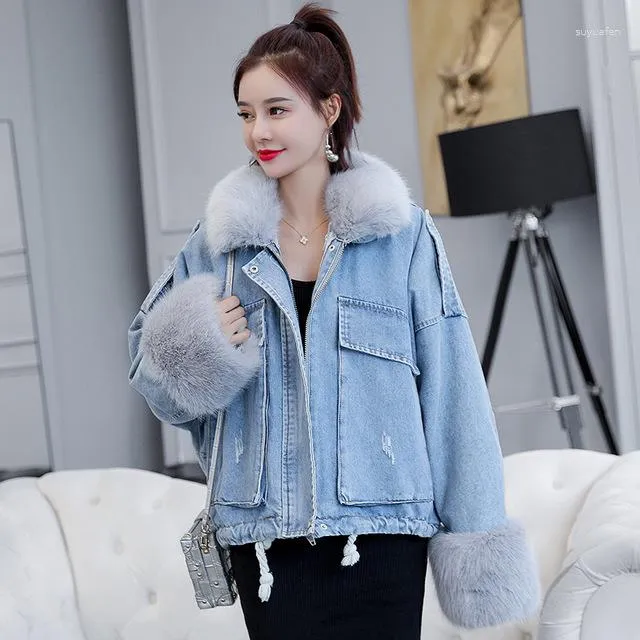 Blue White Fur Denim Jacket - Saman Butik | Shop Online