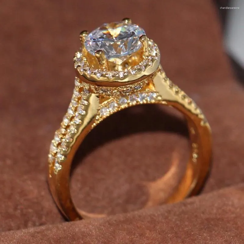 Klusterringar storlek 5-11 Solitaire Brand Original lyxsmycken 925 Sterling Silvergold Filled Ladies Women Wedding Band Crown Ring Gift