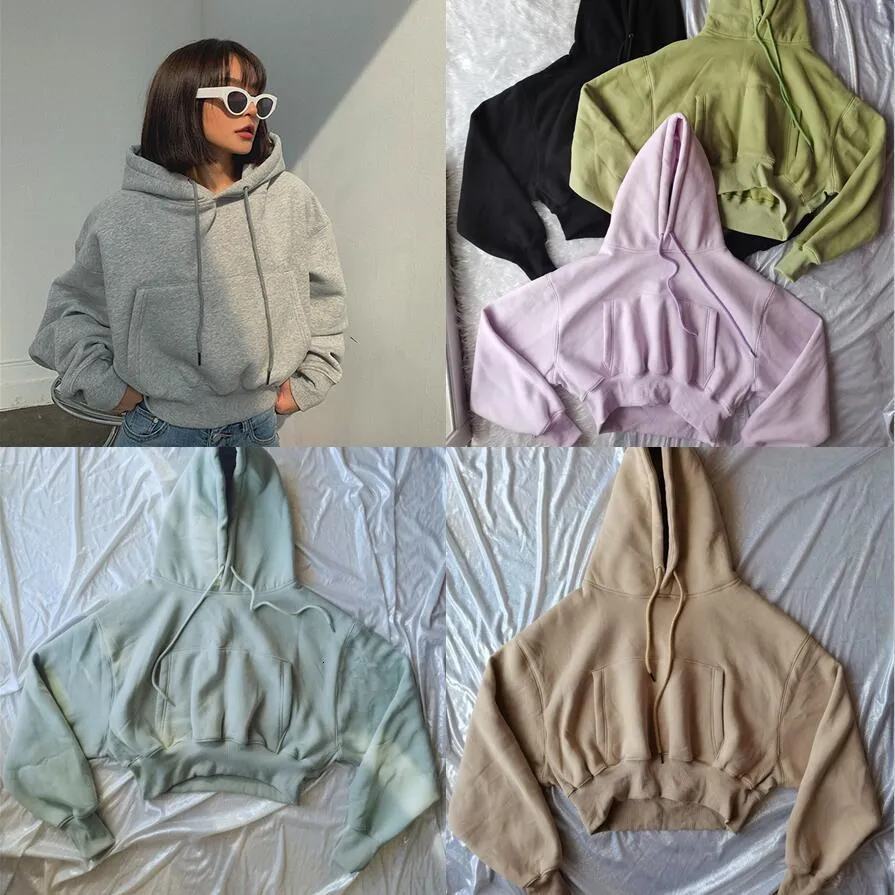 Mężczyzn Bluzy Bluzy Solidne szare kobiety jesienne luźne polarowe topy streetwearu dwa kolory zimowe podstawowe przycięte z kaptury pullover 230829