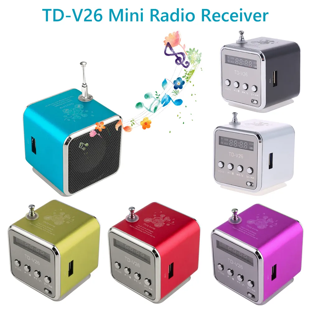 Radio TDV26 Mini FM Altoparlanti portatili digitali Supporto ricevitore Scheda TF Interfaccia di ingresso audio LINE IN integrata Disco U 230830