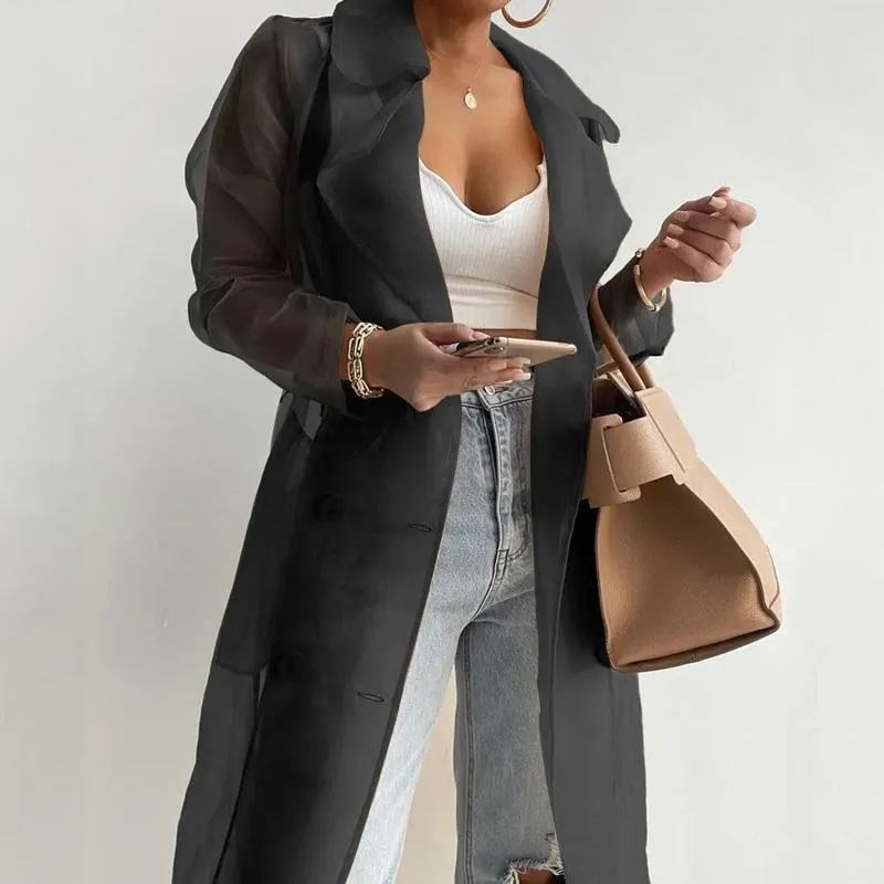 Womens Organza Trench Coat - Lightweight Sunscreen Jacket