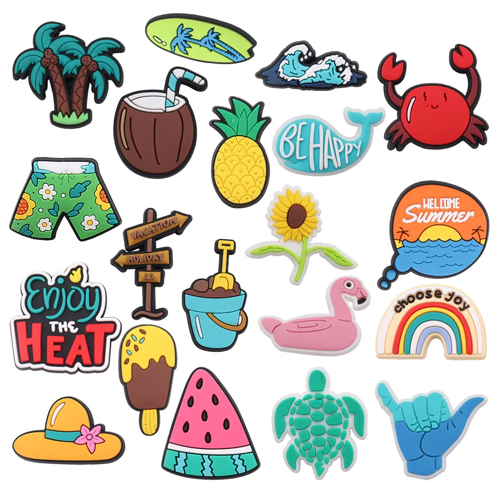 Partihandel 100st PVC Summer Style Coconut Tree Crab Garden Shoe Buckle Watermelon Accessories for Kids Charms -knappen