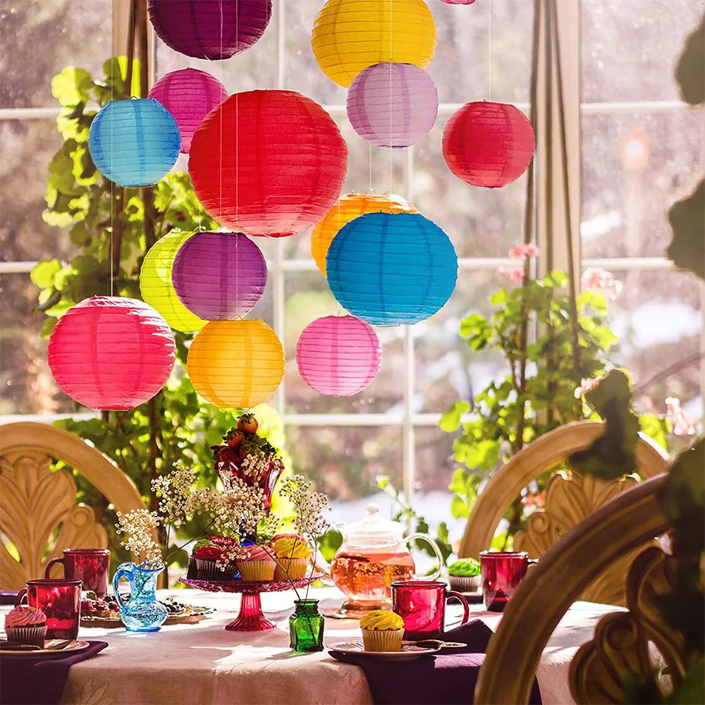 Colorful hanging paper lanterns discount