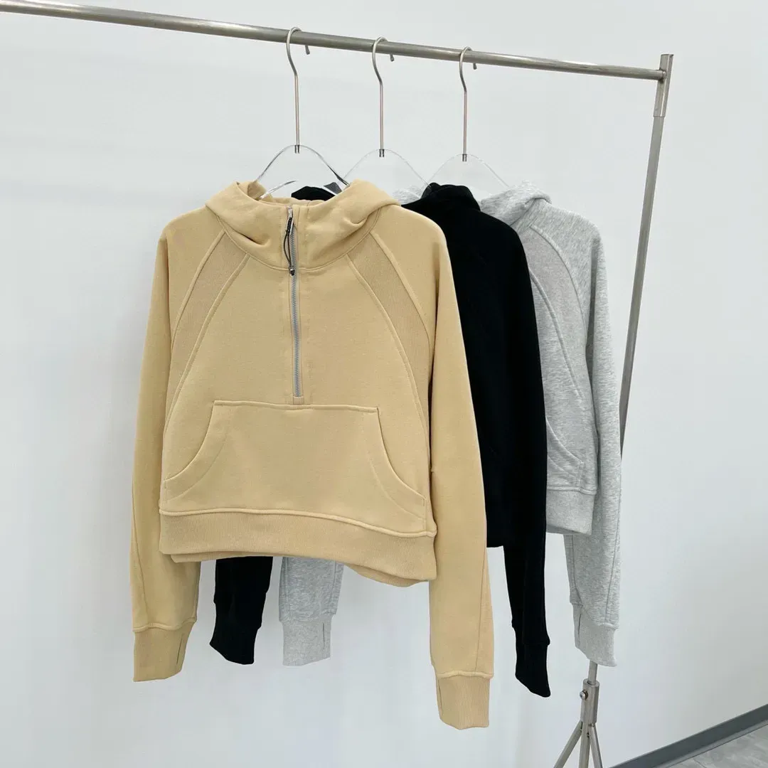 Felpa con cappuccio da donna con mezza zip e scuba Tuta da yoga da donna Felpa con cappuccio firmata Donna Palestra Abbigliamento sportivo Sport all'aria aperta Felpa da jogging Spessa a maniche lunghe con pile