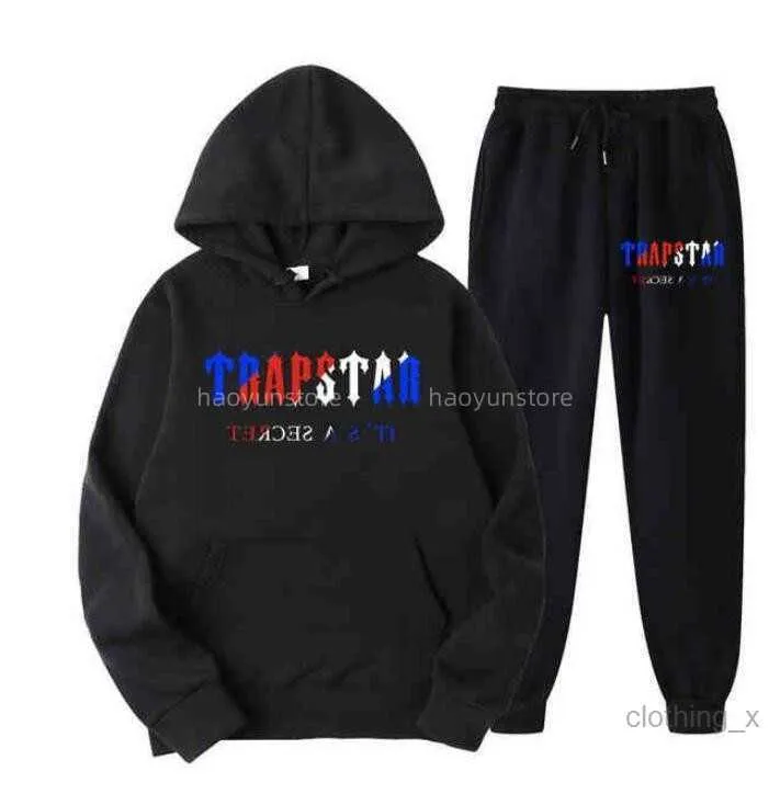 Men's T Shirts 2023 Brand TRAPSTAR Printed Sportswear Men 15 Colors Warm Two Pieces Set Loose Hoodie Sweatshirt Pants Jogging Black White Solid color pink