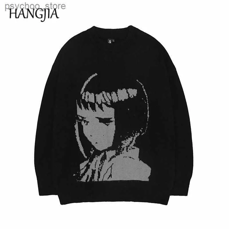 HARAJUKU Przystojny sweter pullover ponadwymiarowe japońskie anime w stylu kreskówek mężczyźni i kobiety drukują dzianinowe sweter długie rękawy Topy Q230830