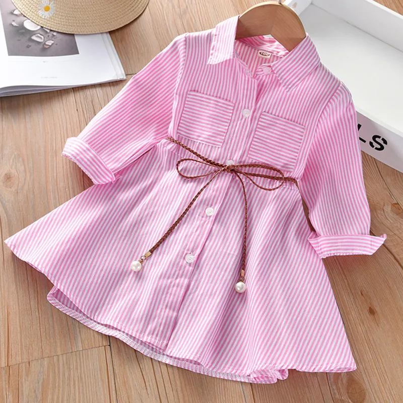 Flickans klänningar Girl Dress Spring Autumn Stripe Kids Clothes Fashion Toddler Baby Girls Bomullskläder Långärmad barn Klänning Regular Style 230830