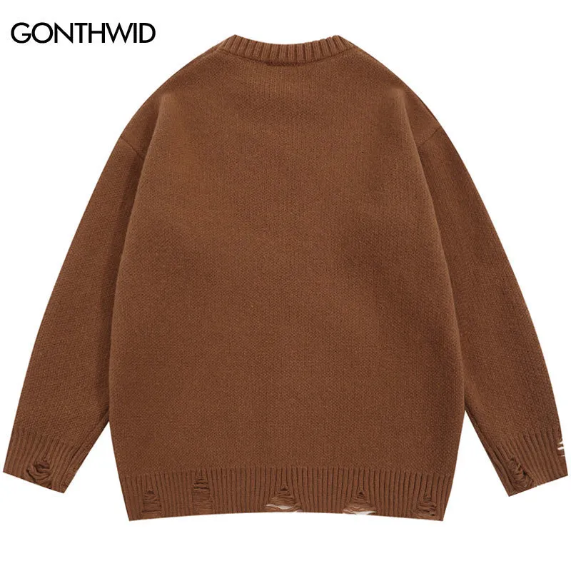 Mens Sweaters Hip Ripped Sweater Y2K Harajuku Knitted Spide Holes