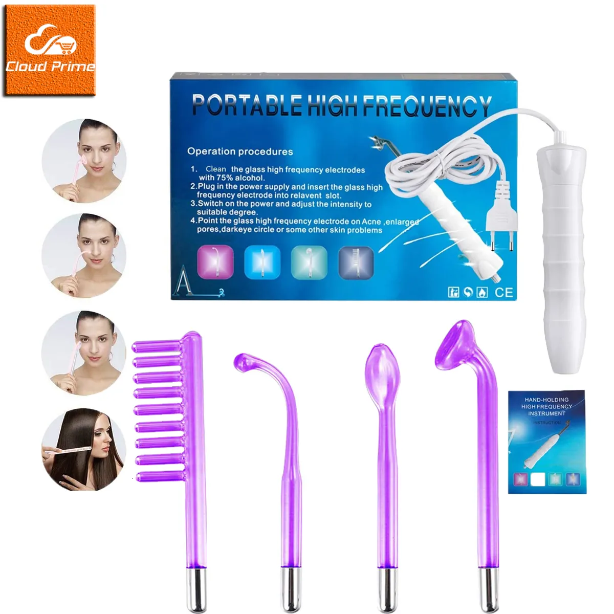 Dispositifs de soins du visage 4in1 Tube de verre d'électrode Machine à haute fréquence Spot Acne Wand Spa Soins de la peau à haute fréquence Électrothérapie 230829