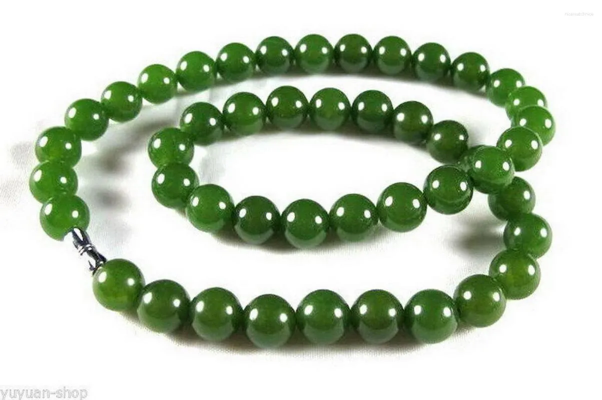 Pendentif Colliers 1pc gros asiatique naturel jade vert foncé 10mm collier de perles 17 "pouces