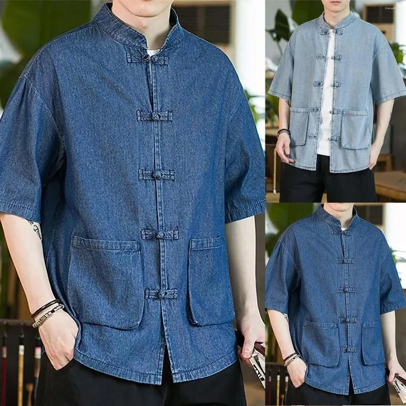 Magliette da uomo Cardigan con linguetta da cowboy retrò Giacca da camicia con bottoni a maniche corte stile large di grandi dimensioni