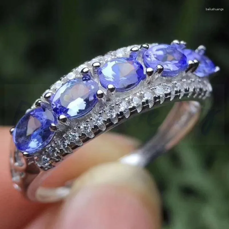 Anelli a grappolo Anello di tanzanite reale naturale per gioielli Argento sterling 925 3 4mm 0,2 ct 5 pezzi di pietre preziose S8061921