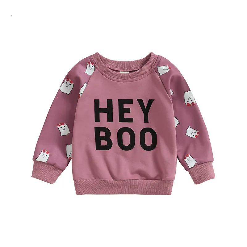 Sweats à capuche Sweatshirts Focusnorm 0 4Y Enfant Enfants Filles Halloween T-shirts Lettre Ghost Imprimer Patchwork Pulls à manches longues Sweat Tops 230830