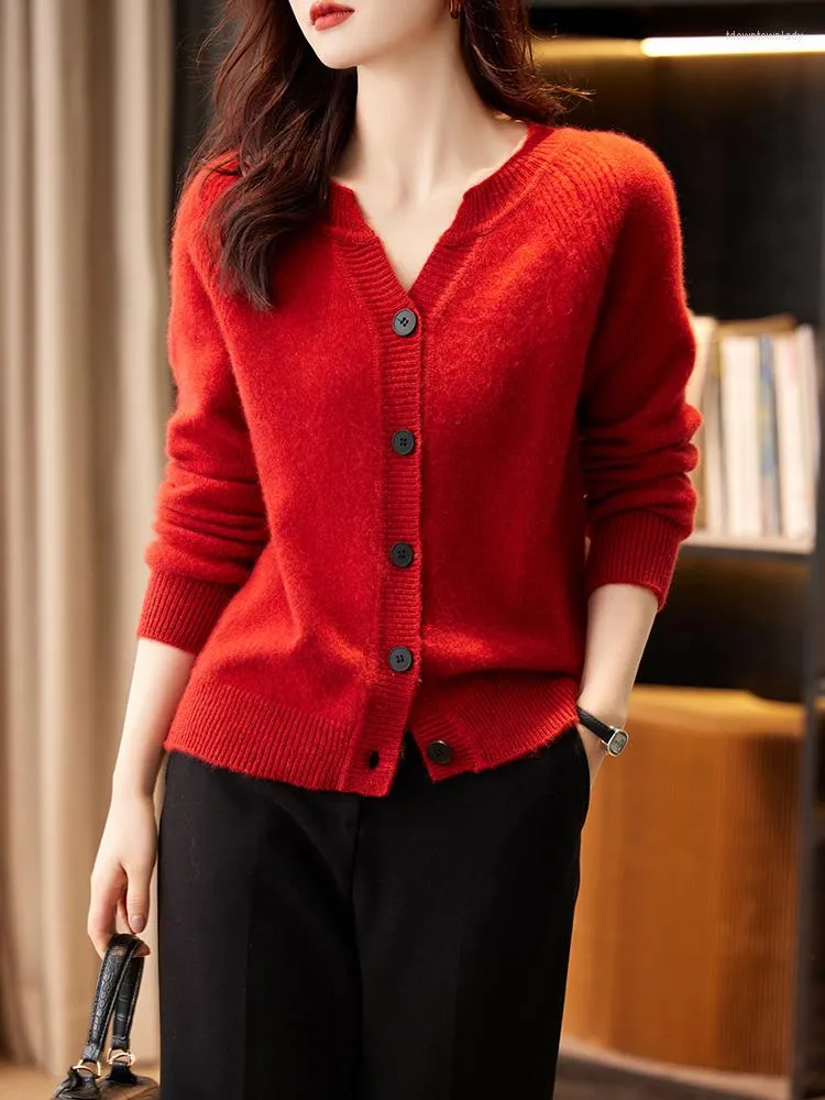 Cardigan épais à col en V pour femme, pull en laine mérinos, chaud, manches longues, tricot en cachemire, mode coréenne, automne hiver