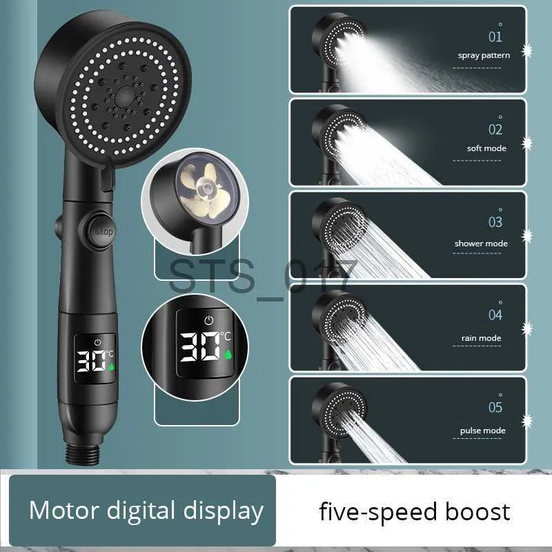 Soffioni doccia per bagno Motore Display digitale Soffione doccia Turbo Boost a cinque velocità con arresto dell'acqua a un tasto Risparmio idrico Accessori per il bagno antigoccia x0830