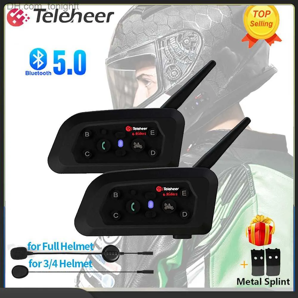 Teleheer V6 PLUS Capacete de Motocicleta Bluetooth Headset Intercom À Prova D 'Água 6 Pilotos 1200m Comunicador 850mAh Interfone Q230830