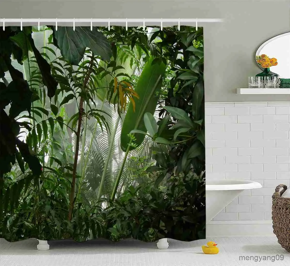 Cortinas de chuveiro plantas tropicais florais cortinas de chuveiro bege folhas verdes flores nordic decoração banheiro cortina de banho com r230830