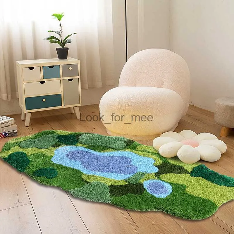 Origineller 3D-Moos-Teppich für Wohnzimmer, grüner Moos-Teppich, Schlafzimmer-Nachttisch-Bodenmatte, rutschfest, moderne, zottelige Heimteppiche HKD230830