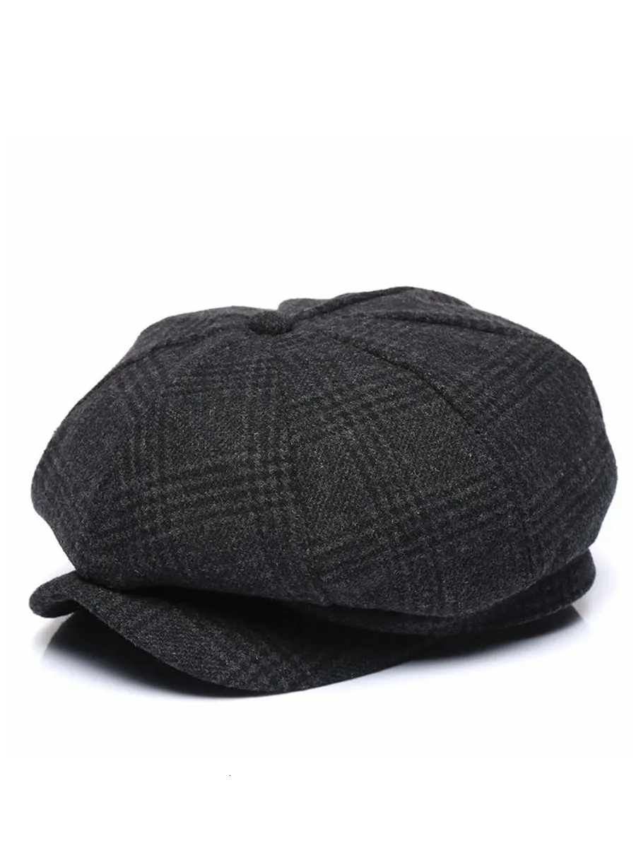 Bérets épaissi laine tweed chapeau octogonal papa hiver feutre sboy casquette mâle loisirs Ivy casquettes homme grande taille béret 5658 cm 5860 cm 230830