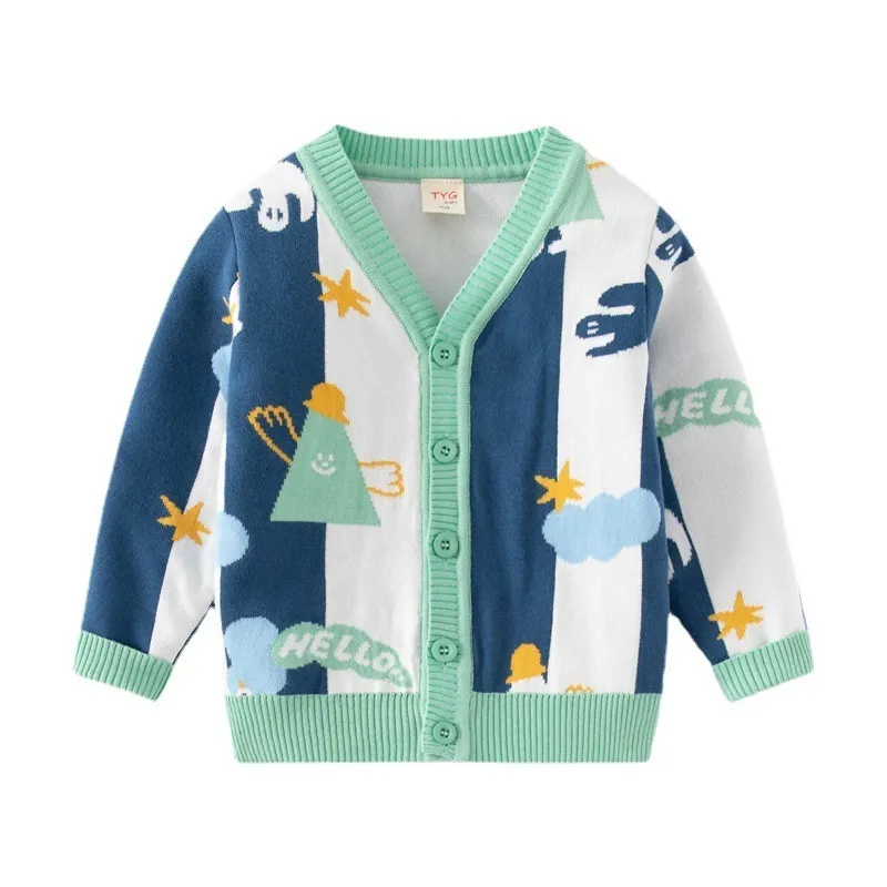 Cartoon Boys Knitted Sweater Warm Pullover, Open Stitch Blouse