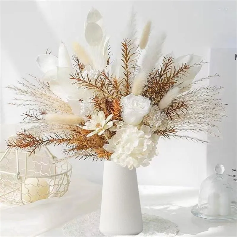 Decorative Flowers Dried Flower Pampas Grass Preserved Rose Hydrangea Bouquet DIY Home Wedding Party Decor Festival Ceremony Flores