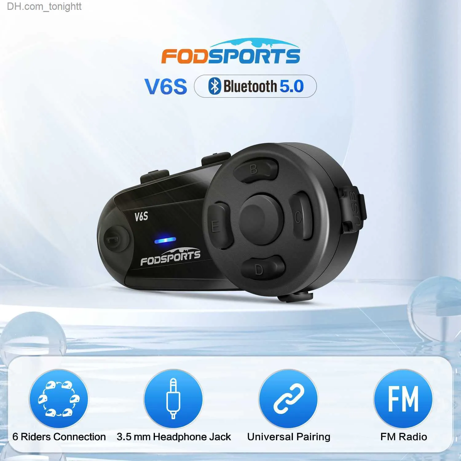 1 PC Fodsports V6S Bluetooth 5.0 casque casque Moto Interphone Moto Interphone 6 coureurs Intercomunicador FM Q230830