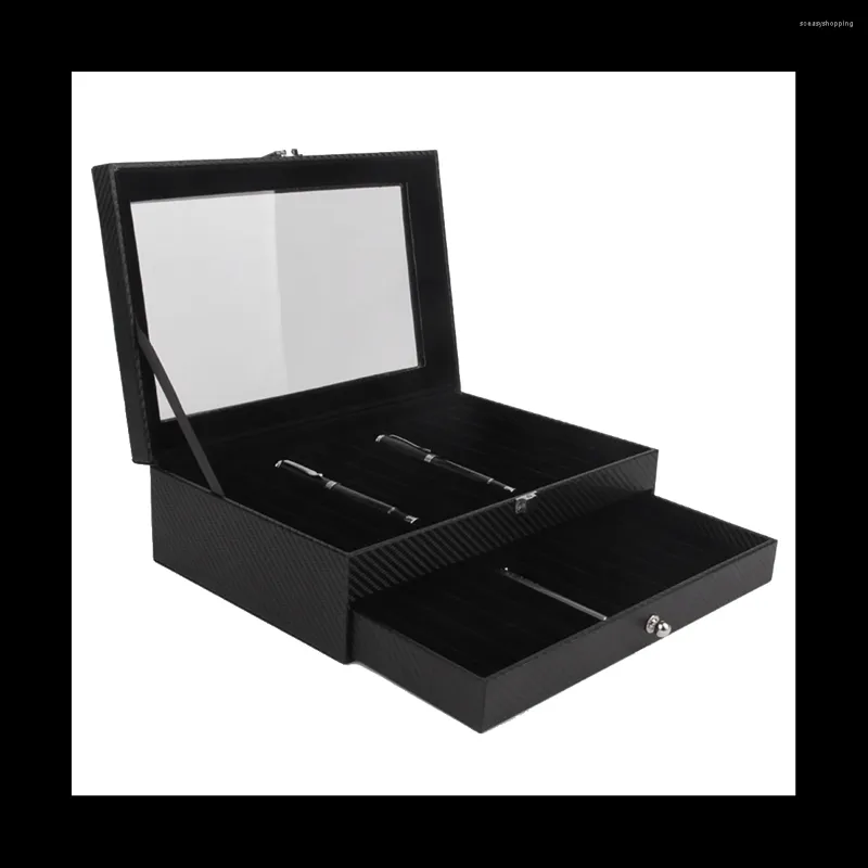 Slots Houten Pen Display Opbergdoos Luxe 2 Layer PU Case Vulpen-Collector Sieraden Organizer Carbon