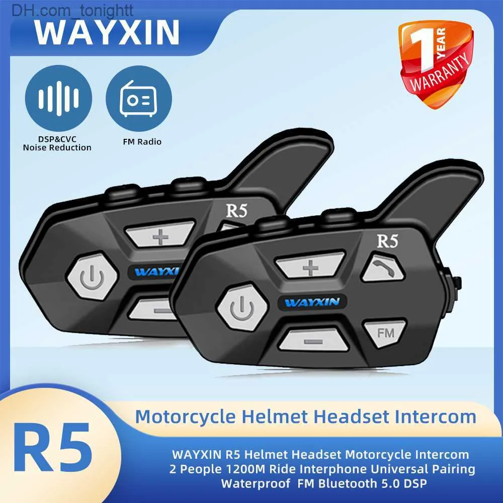Wayxin R5 Motorcycle Intercom Helmet Headsets FM Radio BT5.0 Komunikacja Interphone InterCompomunicador Moto Waterproof 2 Rider Q230831
