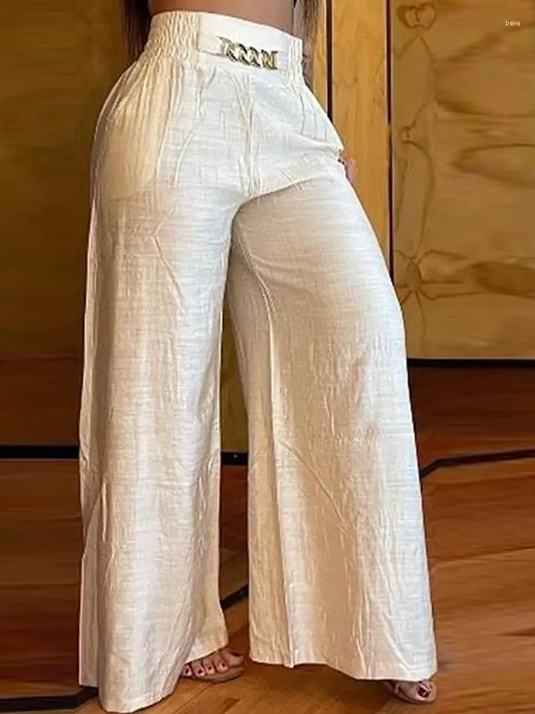 Pantalones De Punto De Canalé Sueltos Y Sólidos, Pantalones Cómodos De  Cintura Alta Elásticos Casuales, Ropa De Mujer