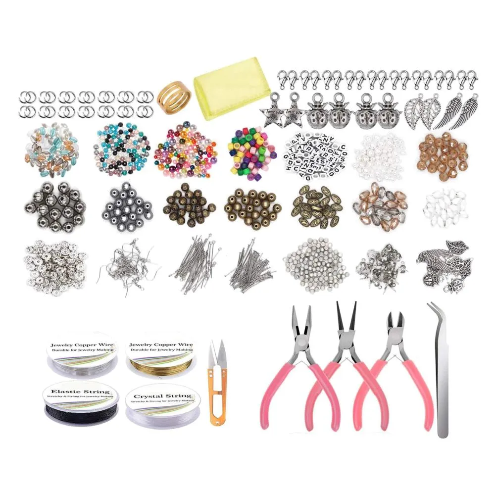 1171Pcs Beads Kit with Earring Hooks Spacer Beads Pendants Charms Jump Rings for